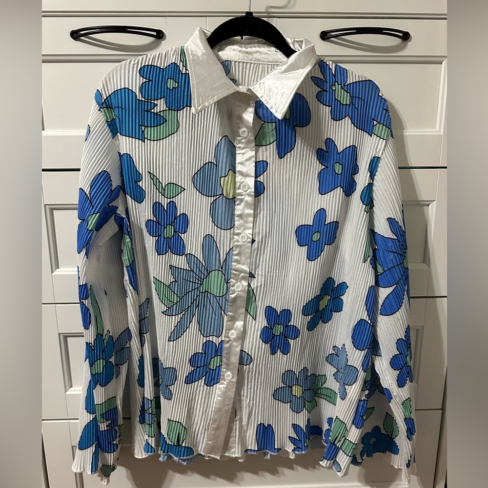 Blue Floral blouse & pant set